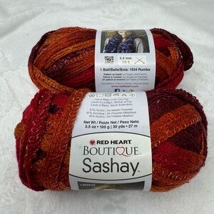 New Red Heart Boutique Sashay‎ Lot of 2 Skeins in Salsa Red, Orange, Purple